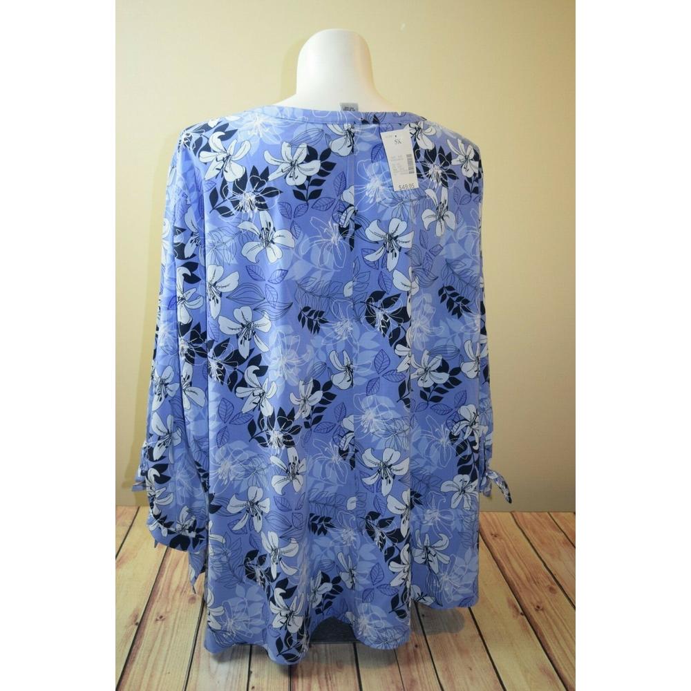 Catherines 5x Womens Plus Size Button Up Blue Floral Tropical Blouse