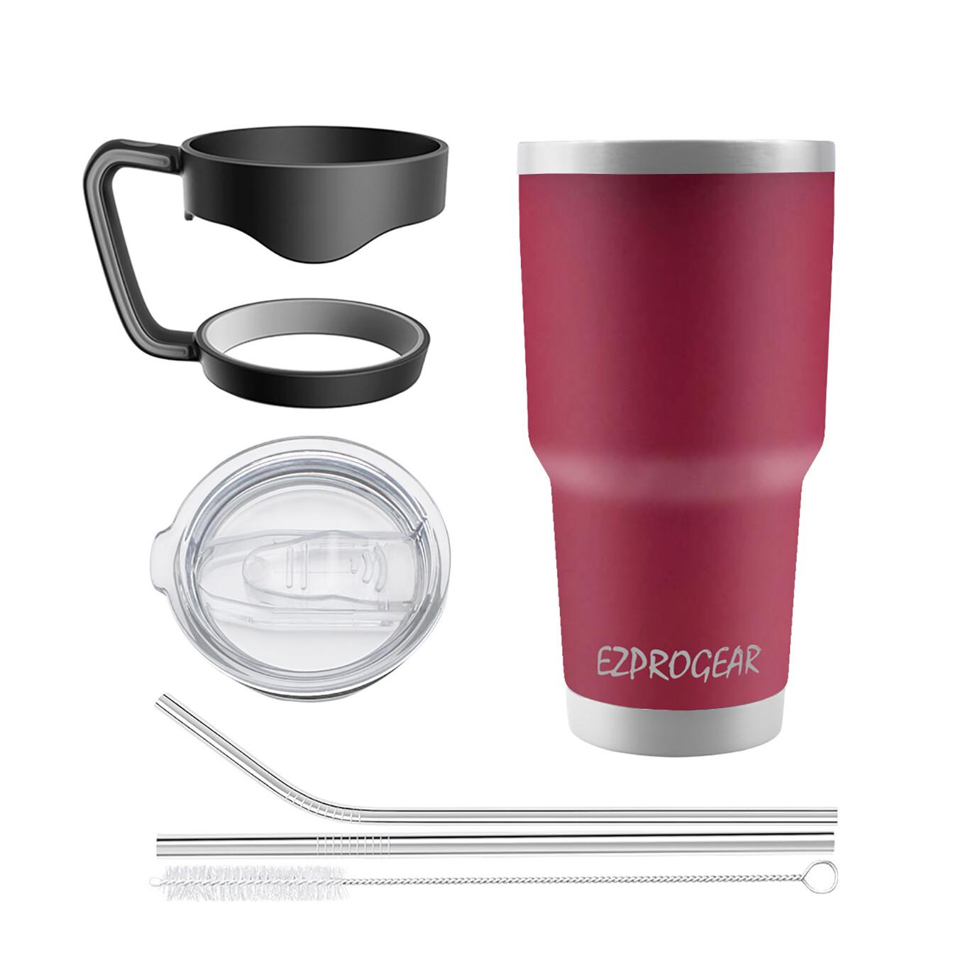 Ezprogear 30 Oz Stainless Steel Tumbler W Lid Handle Straws Insulated Travel Coffee Mug