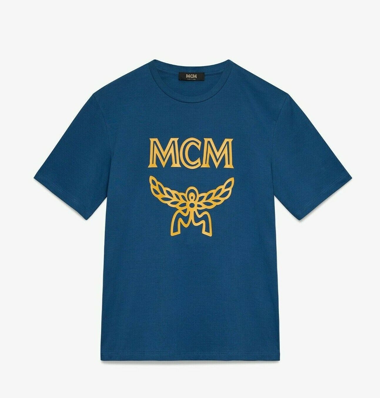 $225 New MCM Men's Blue Cotton Short Sleeve Logo Print T-Shirt MHT9AMM01LG0