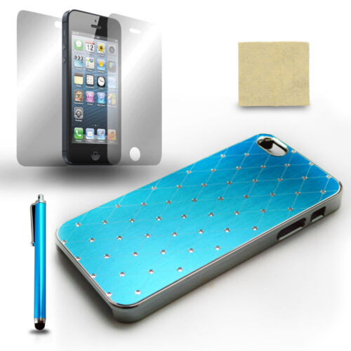 generic For iPhone 5 5G Blue Chrome Protective Case Cover + Screen Film + Stylus Pen