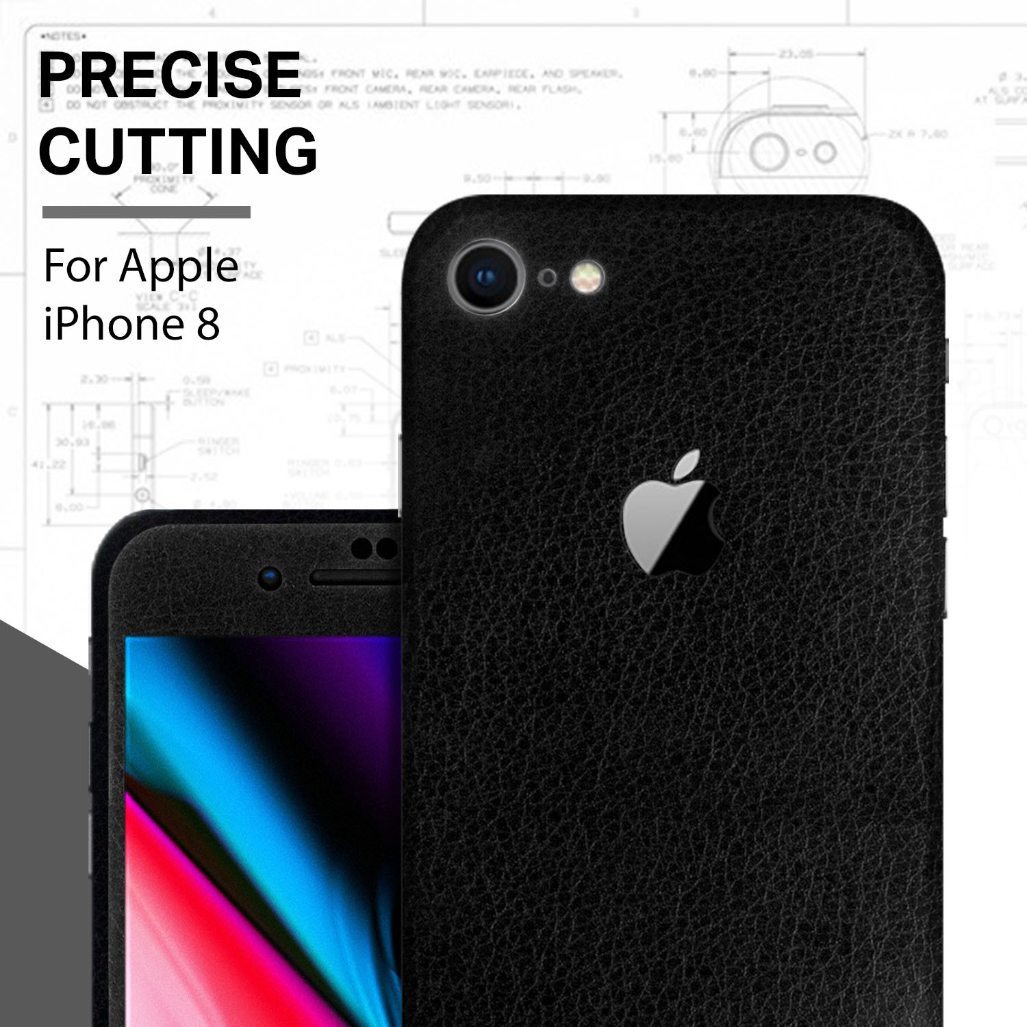 E Vnl Aip8 Bk Blk 001 Sojitek For Apple Iphone 8 Black Leather Protective Vinyl Skin Decal Stickers