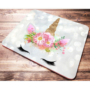 Blackfly Co Unicorn Watercolor Floral Mouse Pad Cute Desk