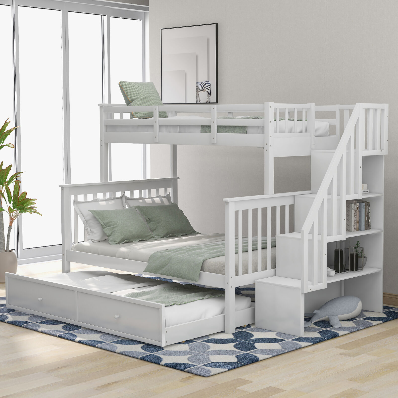 Merax Twin Over Full Bunk Bed With, Full Over Bunk Bed With Twin Size Trundle