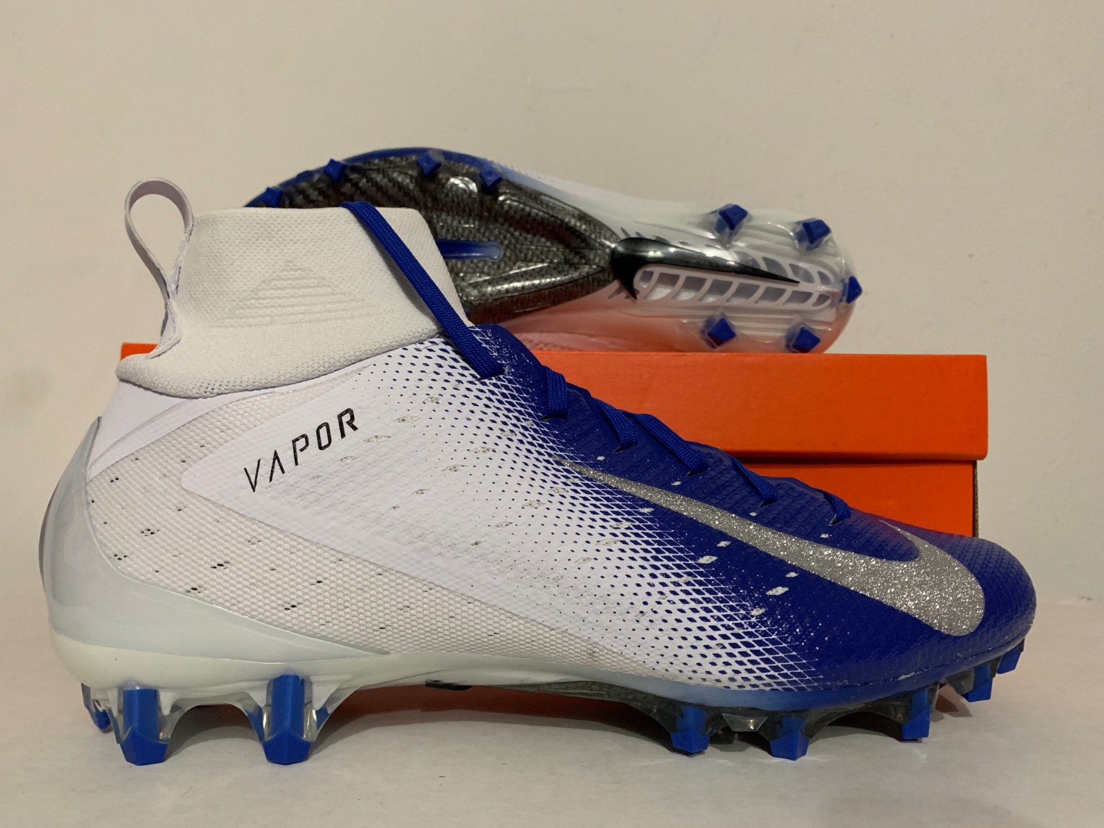 Nike Vapor Untouchable Pro 3 Football Cleats White Royal Blue Sz