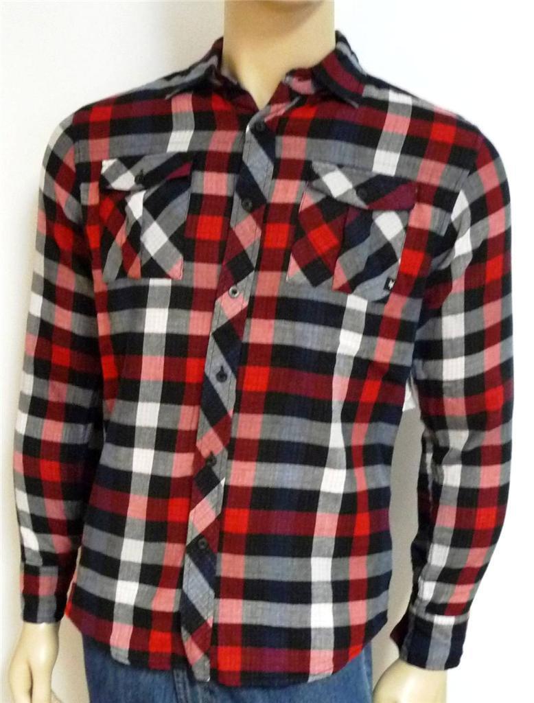 Zoo York Excelsior Mens Red Black Plaid Woven Button Up Long Sleeve ...