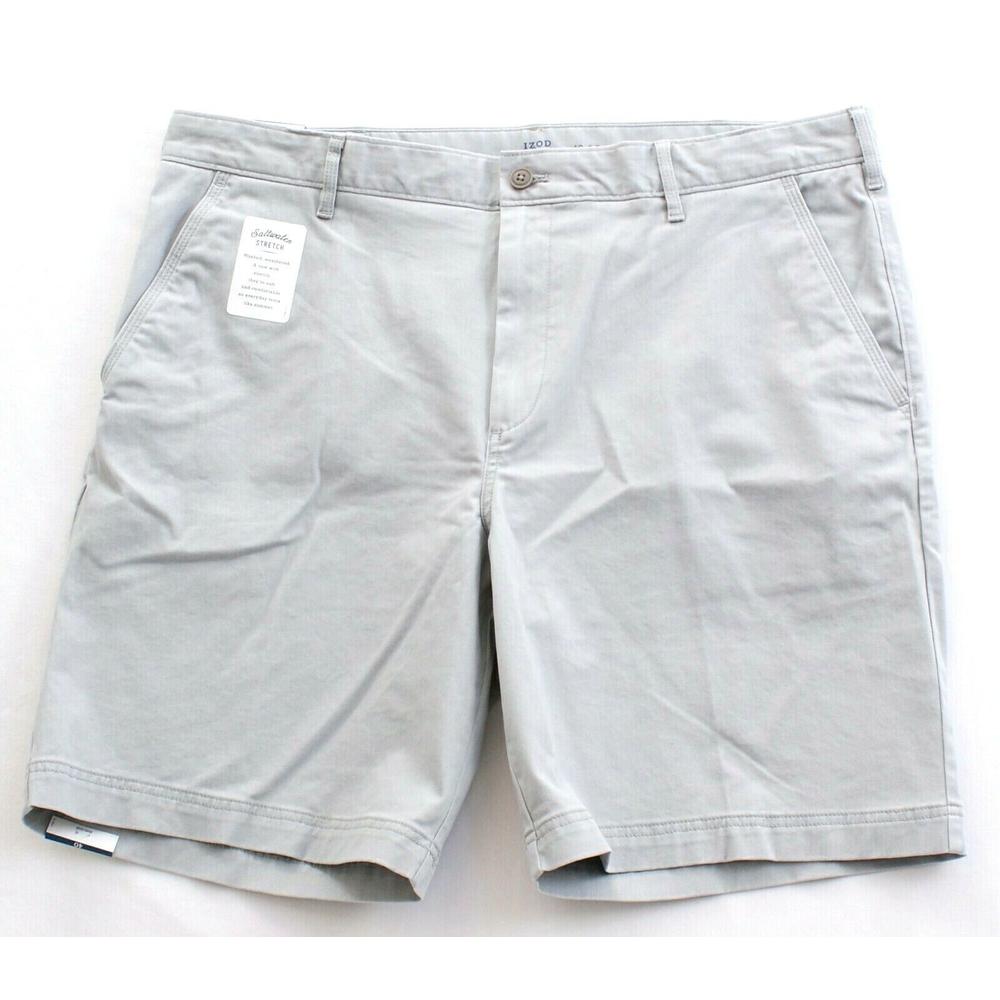 Izod Saltwater Stretch Gray Relaxed Classic Flat Front Shorts Men's NWT