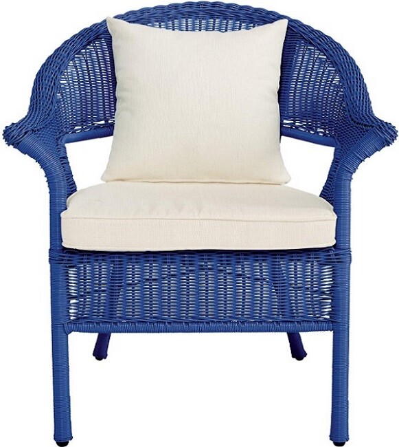 The Home More Store 25291 2 Wicker Patio Furniture Outdoor Chairs Dining Lawn Stacks Rattan Cushions Blue