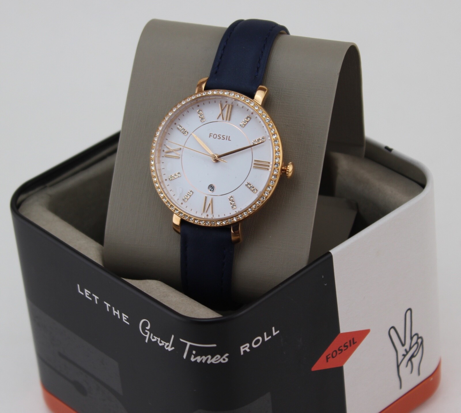 Fossil New Authentic Fossil Jacqueline Rose Gold Blue Leather Women Ladies Es4291 Watch