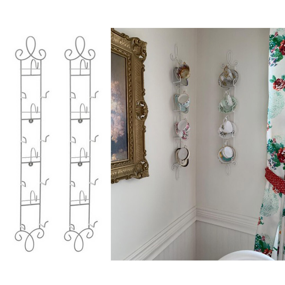 Hohiya Tea Cup And Saucer Display Stand Rack Easel Wall White Lot Of 2