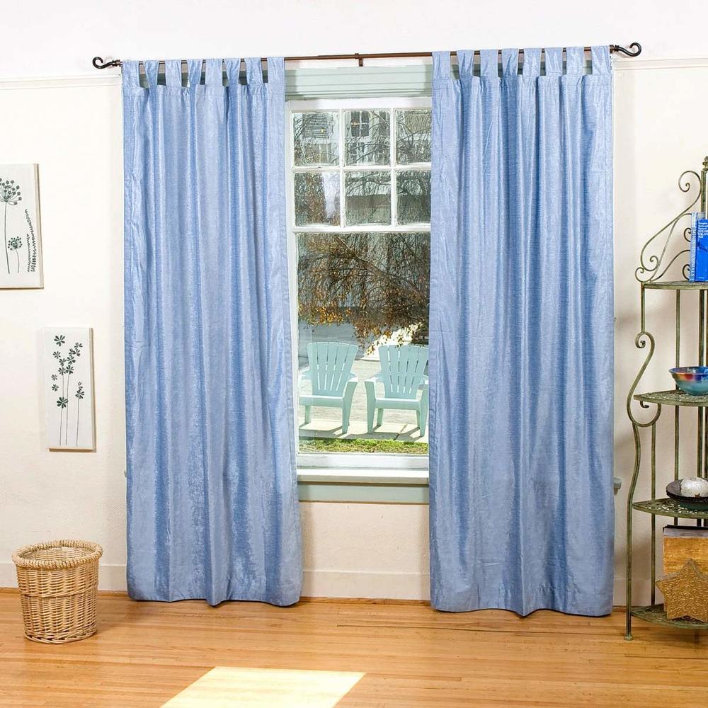 Indian Selections Light Blue Tab Top  Velvet Curtain / Drape / Panel  - Piece