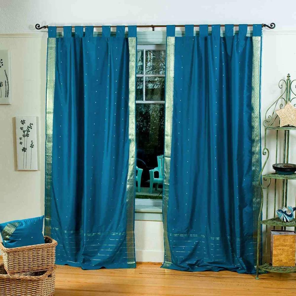 Indian Selections Turquoise  Tab Top  Sheer Sari Curtain / Drape / Panel  - Piece