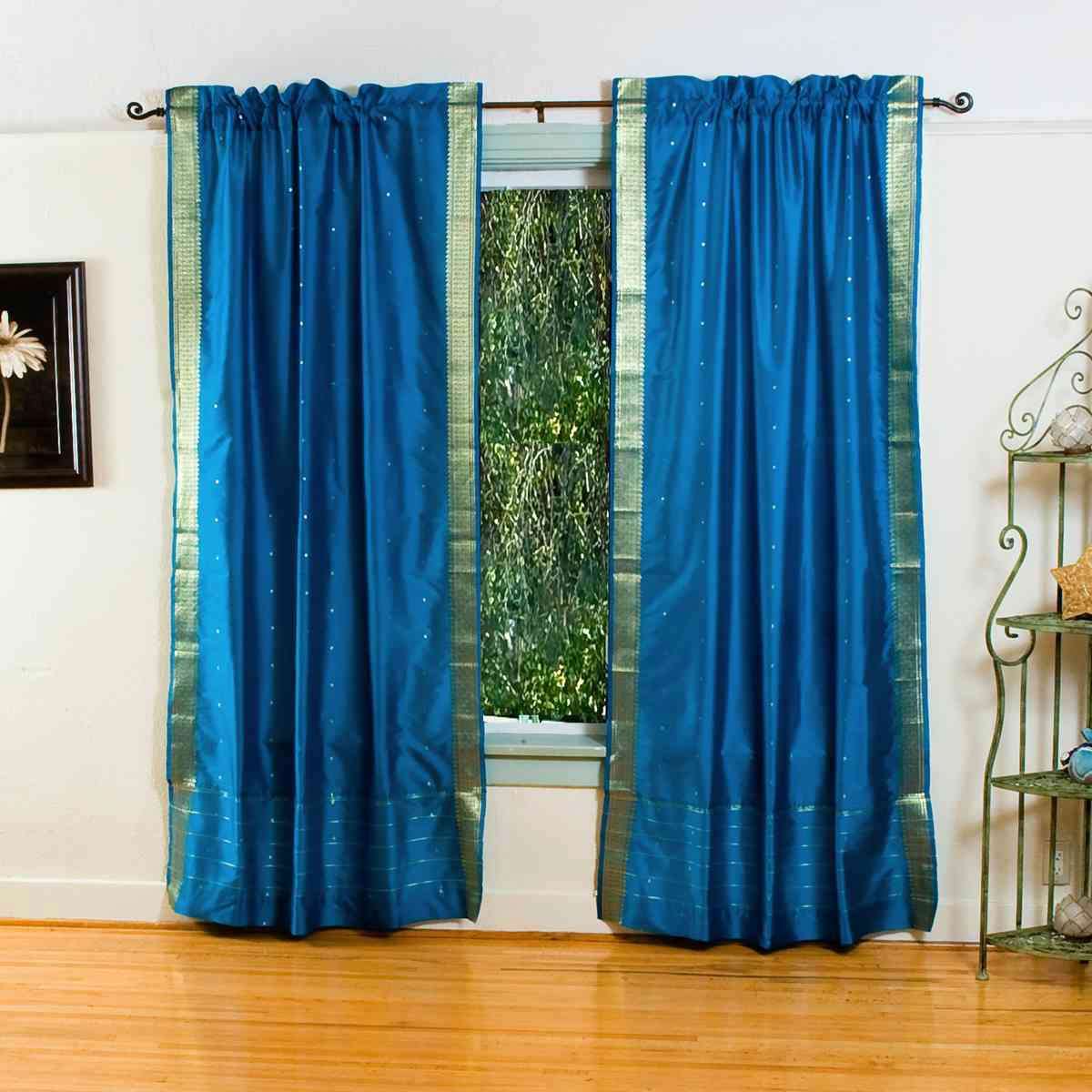 Indian Selections Turquoise Rod Pocket  Sheer Sari Curtain / Drape / Panel  - Piece