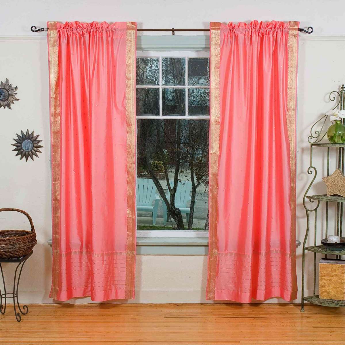 Indian Selections Pink Rod Pocket  Sheer Sari Curtain / Drape / Panel  - Piece