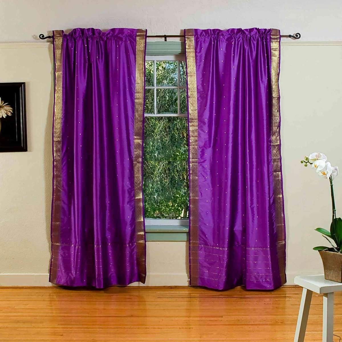 Indian Selections Purple Rod Pocket  Sheer Sari Curtain / Drape / Panel  - Piece