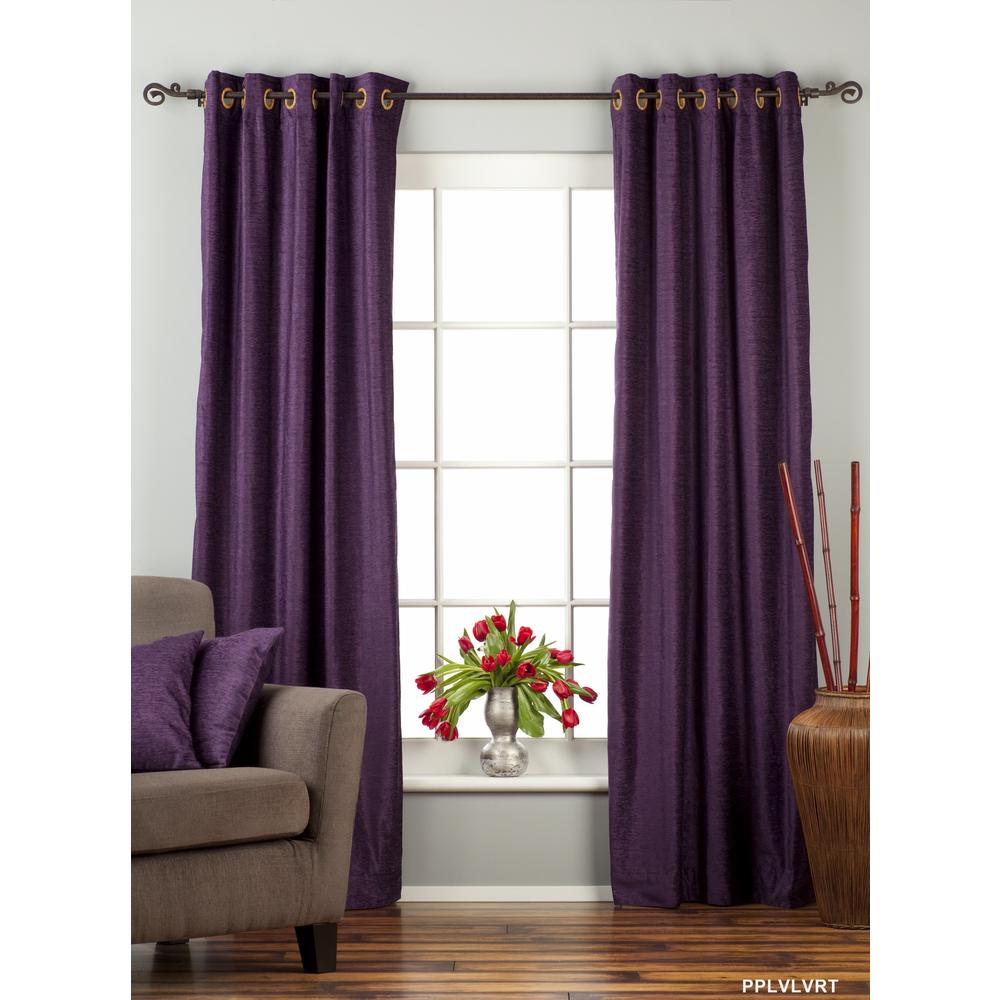Indian Selections Purple Ring / Grommet Top  Velvet Curtain / Drape / Panel  - Piece