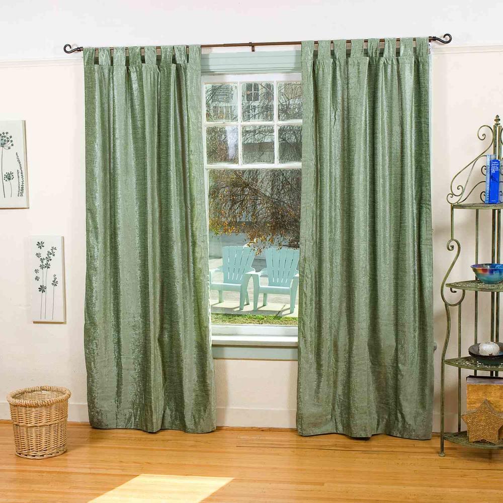 Indian Selections Olive Green Tab Top  Velvet Curtain / Drape / Panel  - Piece