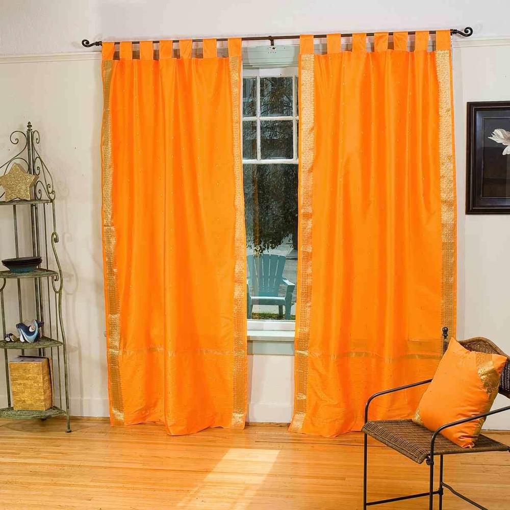 Indian Selections Pumpkin  Tab Top  Sheer Sari Curtain / Drape / Panel  - Pair