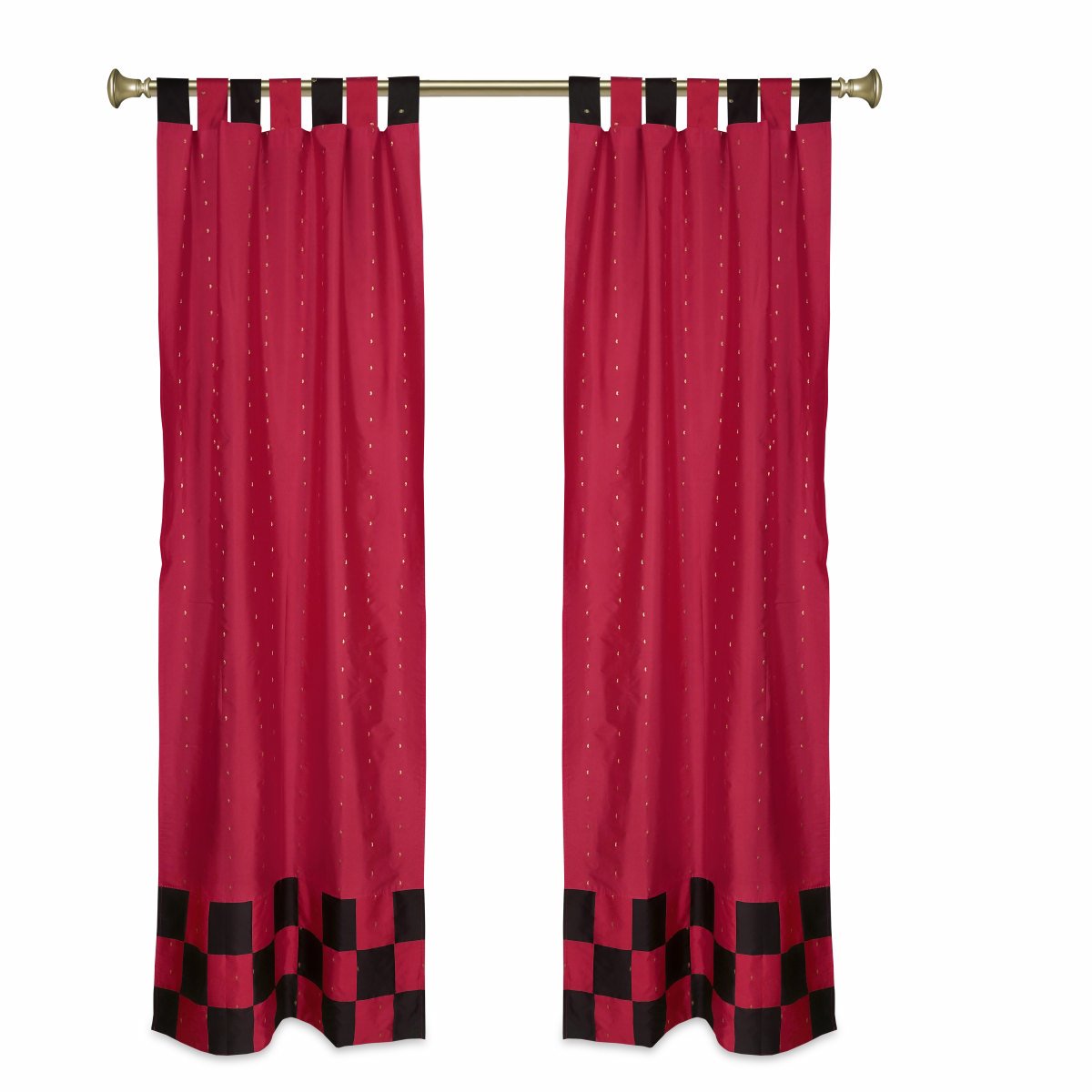 Indian Selections 2 Eclectic Red Indian Sari Curtains Tab Top Curtain drapes