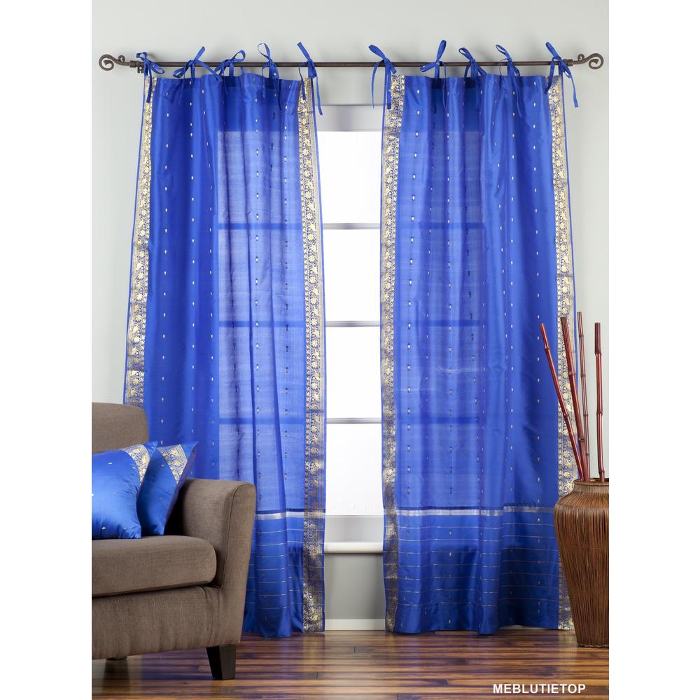Indian Selections Enchanting Blue  Tie Top  Sheer Sari Curtain / Drape / Panel  - Pair