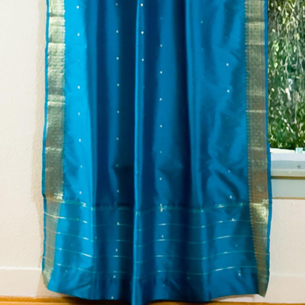 Indian Selections Turquoise Rod Pocket  Sheer Sari Curtain / Drape / Panel  - Piece
