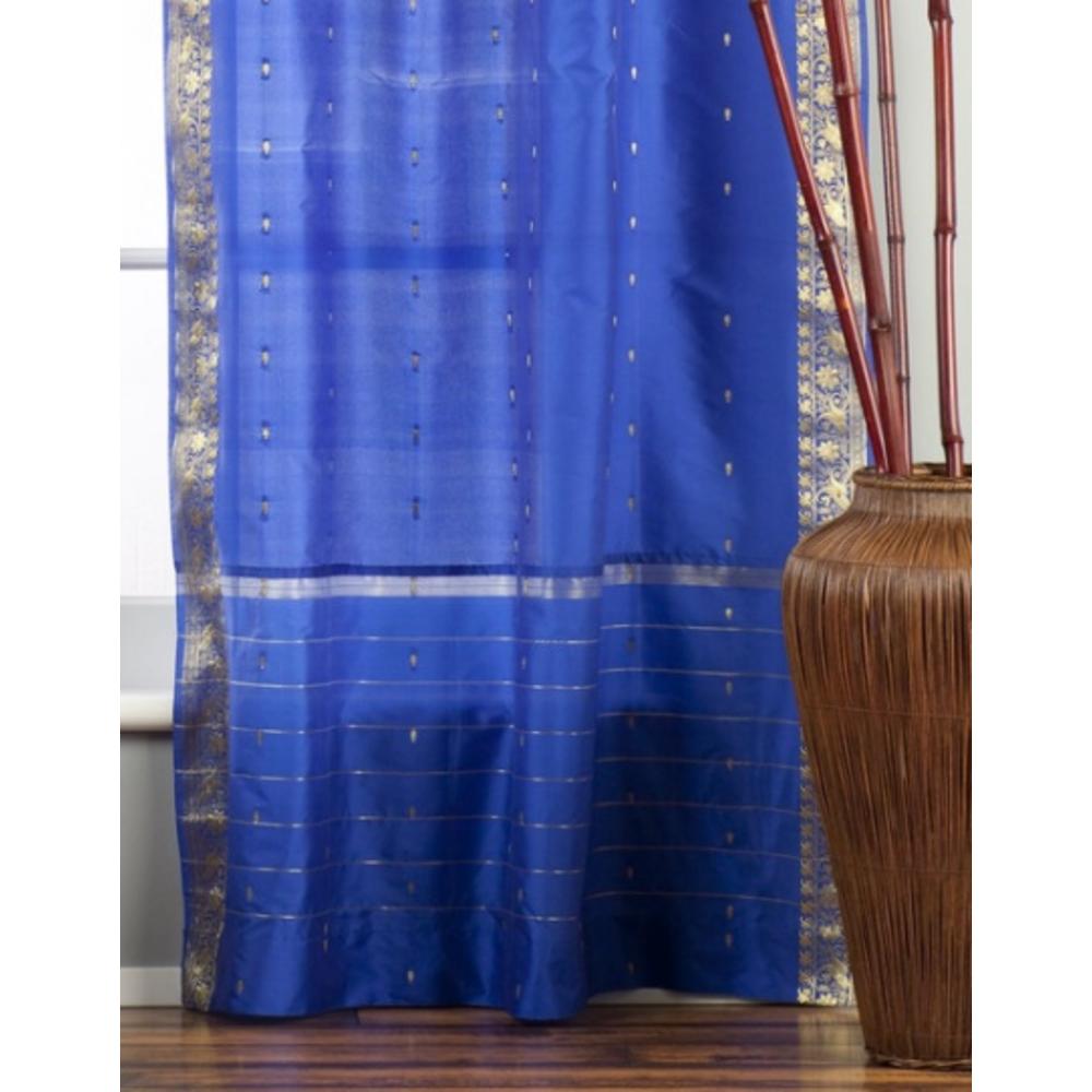 Indian Selections Enchanting Blue  Tie Top  Sheer Sari Curtain / Drape / Panel  - Pair