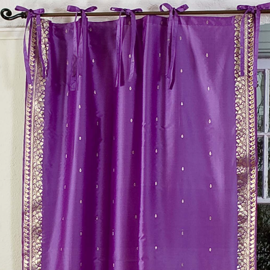 Indian Selections Lavender  Tie Top  Sheer Sari Curtain / Drape / Panel  - Pair