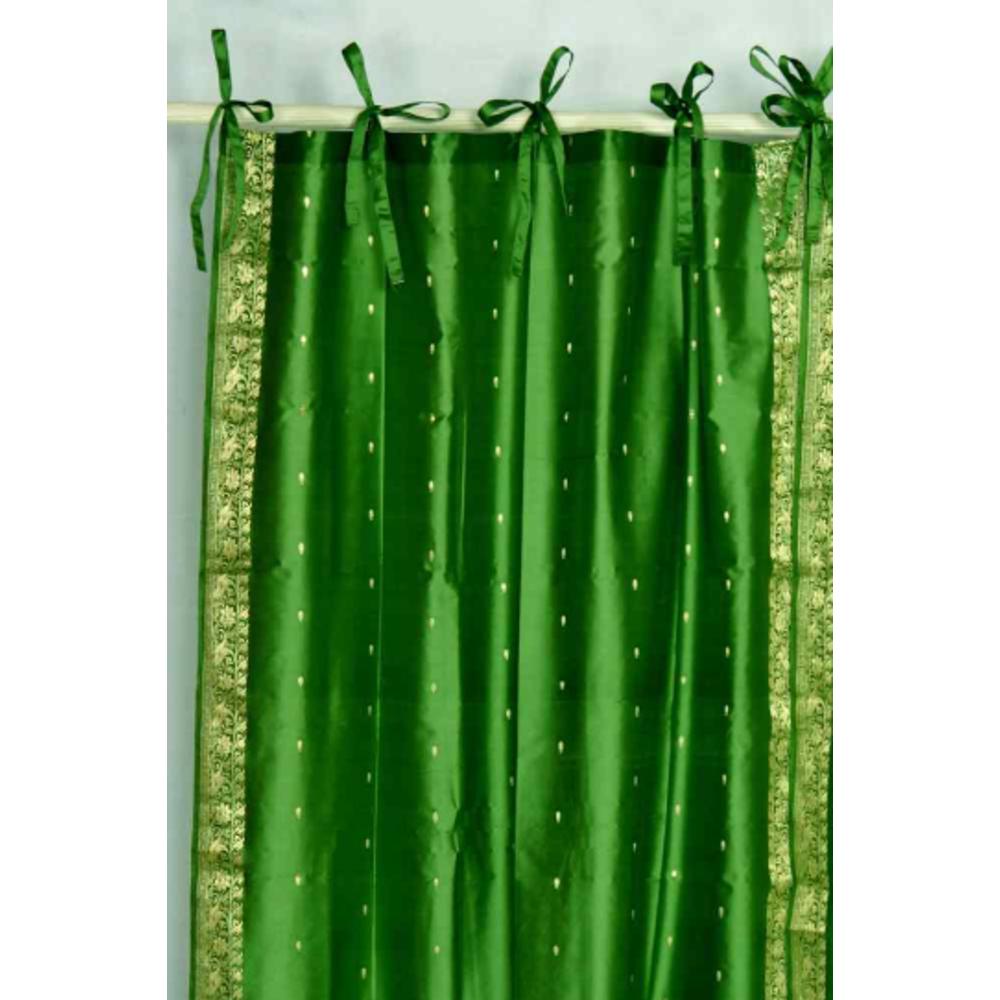 Indian Selections Forest Green  Tie Top  Sheer Sari Curtain / Drape / Panel  - Piece