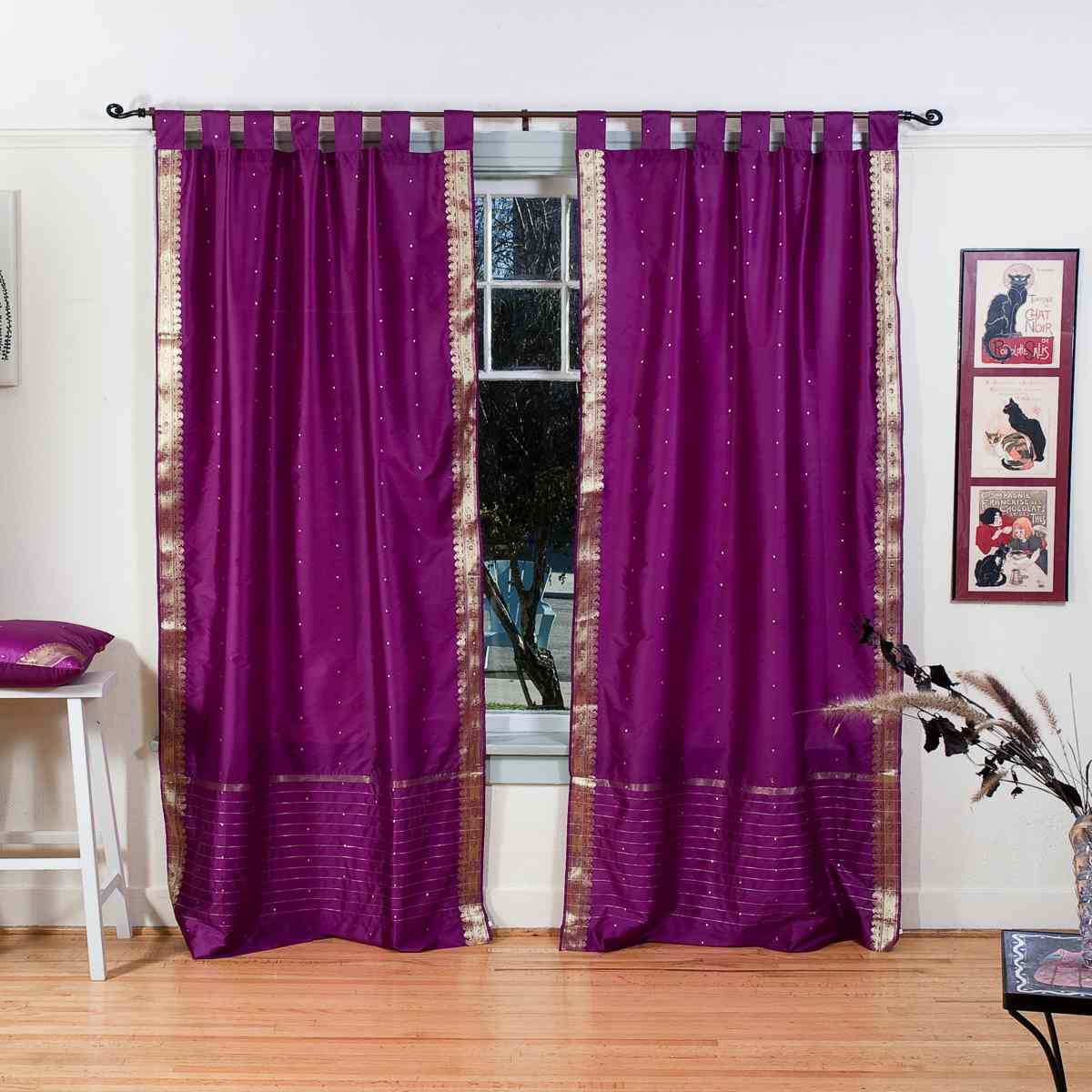 Indian Selections Violet Red Tab Top Sheer Sari Curtain D Indian Selections Violet Red Tab Top Sheer Sari Curtain D Panel Pair