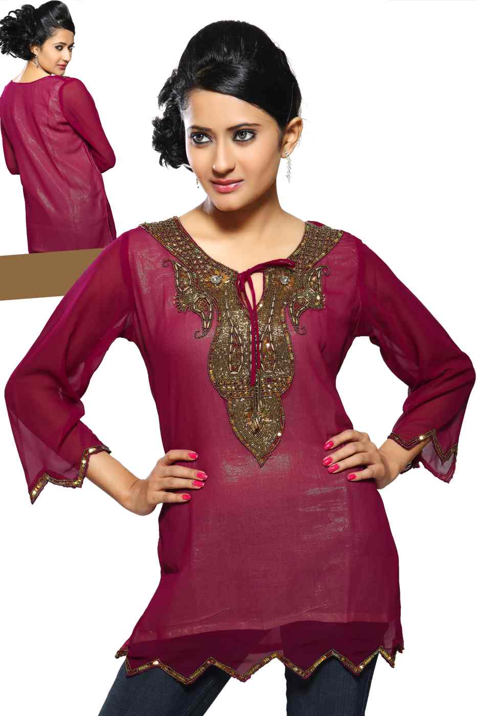 Indian Selections Fine Georgette Kurti with handcrafted neckline and liner