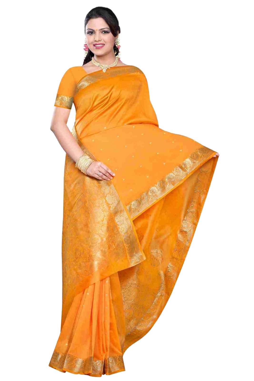 Indian Selections Pumpkin -  Benares Art Silk Sari / Saree/Bellydance Fabric (India)