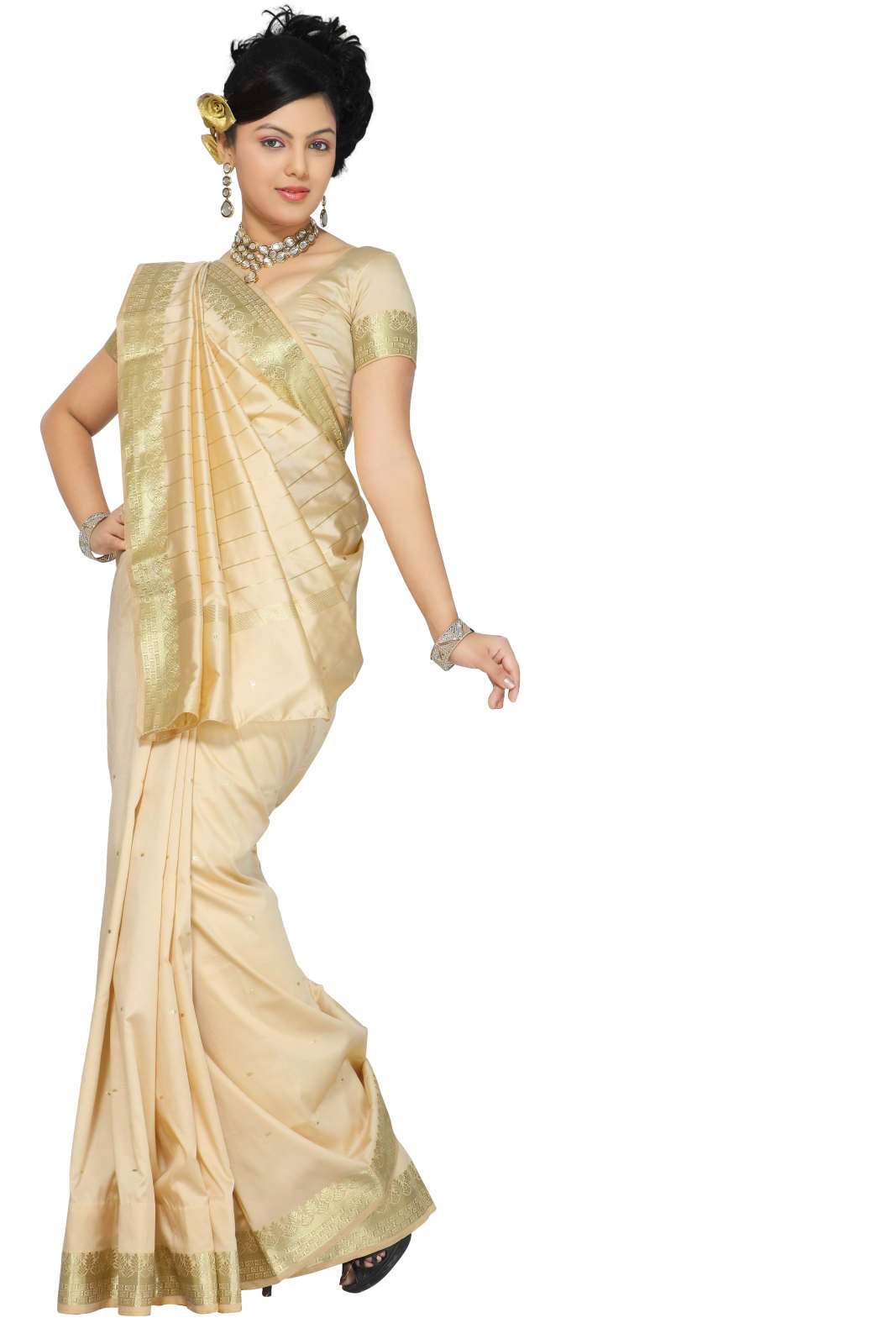 Indian Selections Golden Art Silk Saree Sari fabric India Golden Border