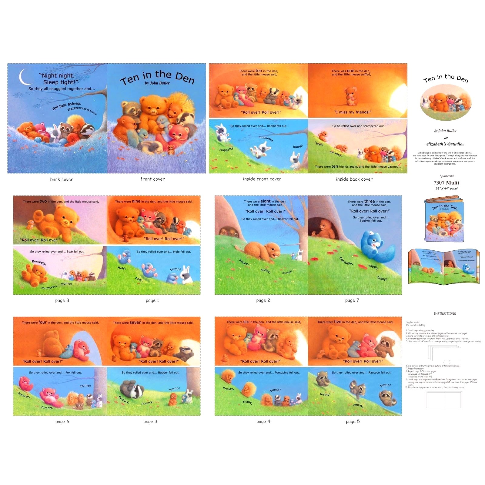 Elizabeth S Studio Ten In The Den 100 Cotton Fabric Soft