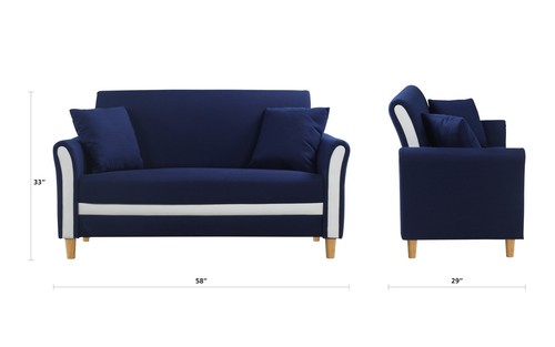 Divano Roma Furniture Modern 2 Tone Small E Linen Fabric Divano Roma Furniture Modern 2 Tone Small E Linen Fabric Loveseat Sofa For Living Room Blue
