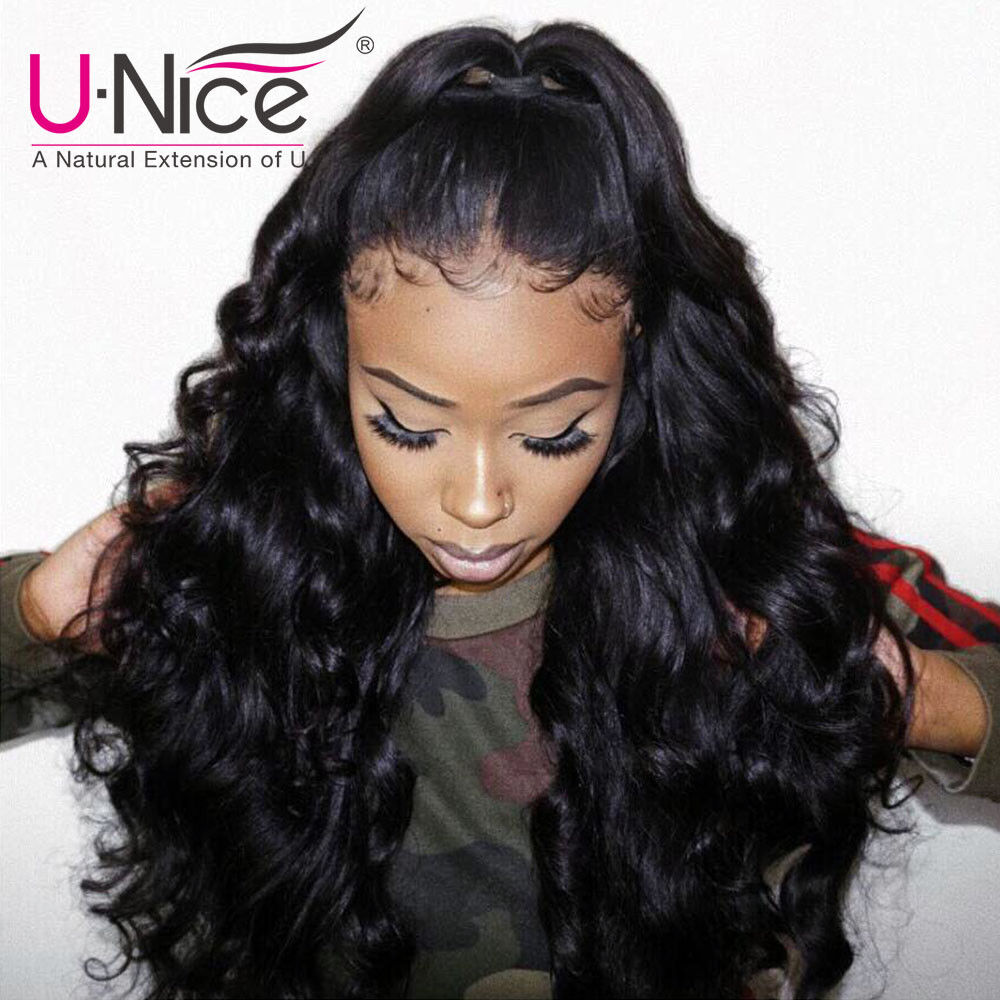 UNICE UNice Indian Body Wave Human Hair 360 Lace Frontal Wigs Pre Plucked  150% Density