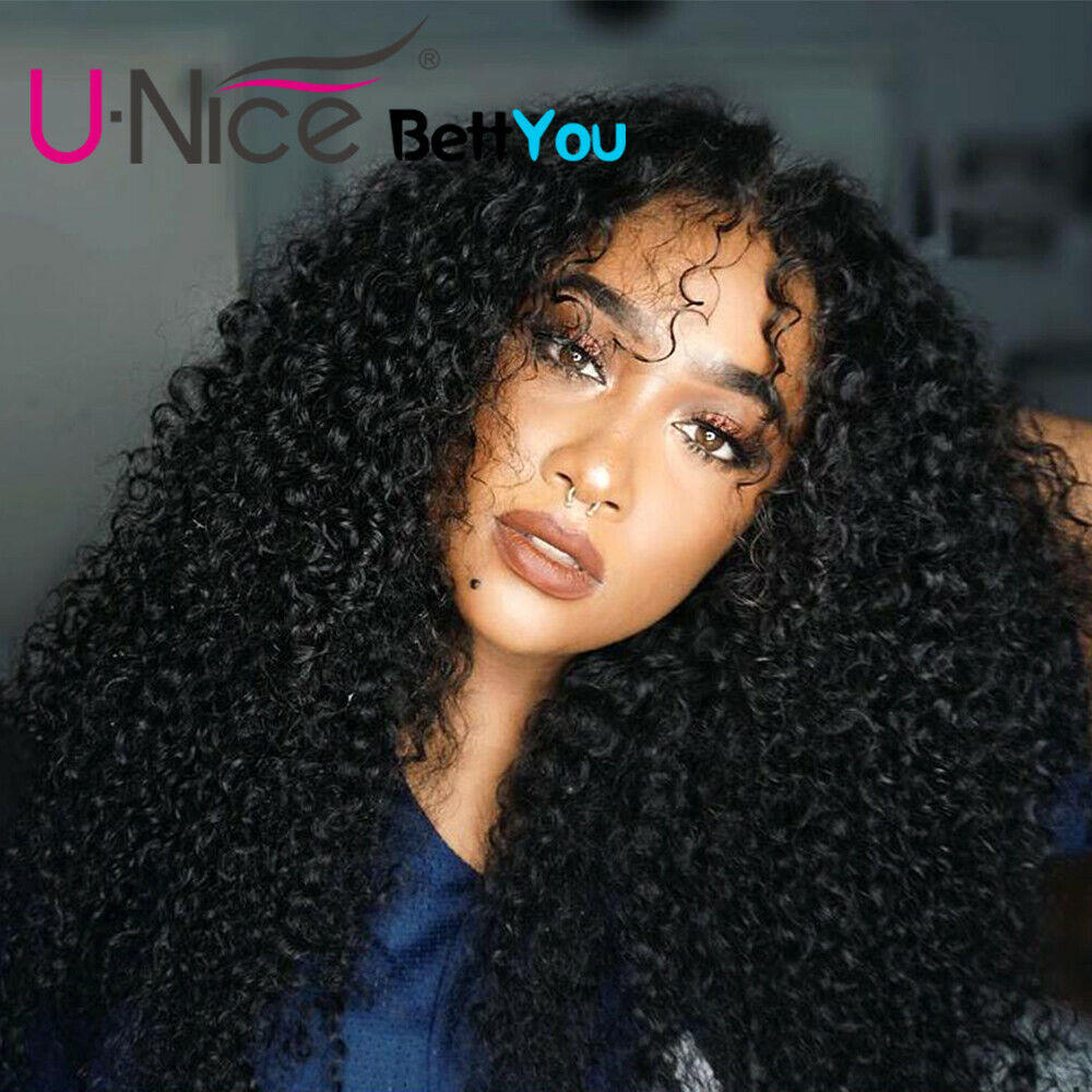UNICE Glueless Kinky Curly Human Hair Wig Peruvian Curly Hair Lace Front  Wig for Women