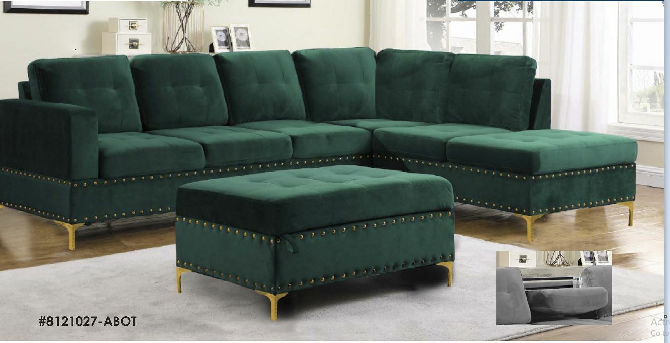 HS Contemporary Green Velvet 3 Pcs Sectional Sofa Set Elegant Living Room Furniture