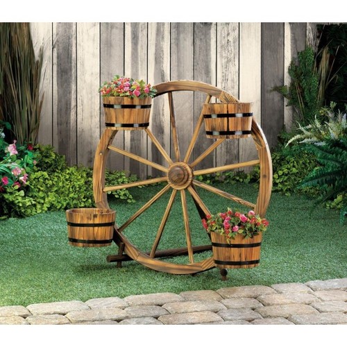 Wagon Wheel Decor Garden Summerfield Terrace Western Planter 4 Barrels Wagon Wheel Plant Stand Garden Yard Decor