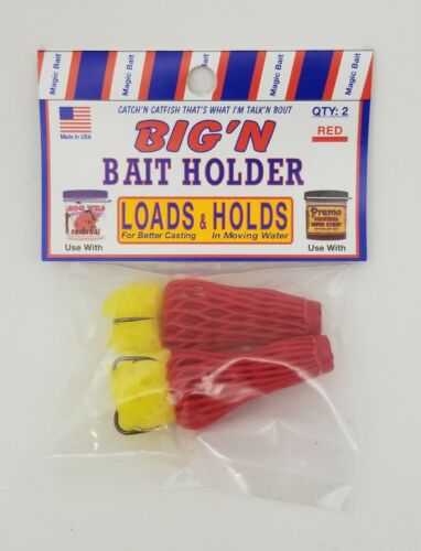 Magic Bait Co. Big'N Bait Holder Mesh, Catfish Dip Bait Hook, Treble, Red,  2pk