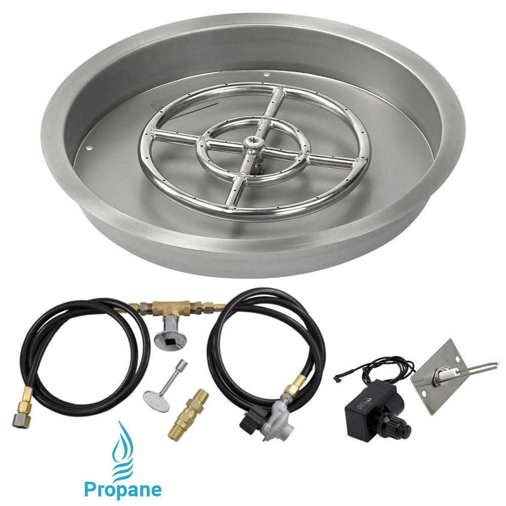 American Fireglass 19" Stainless Steel Round Fire Pit Kit Spark Ignition Propane