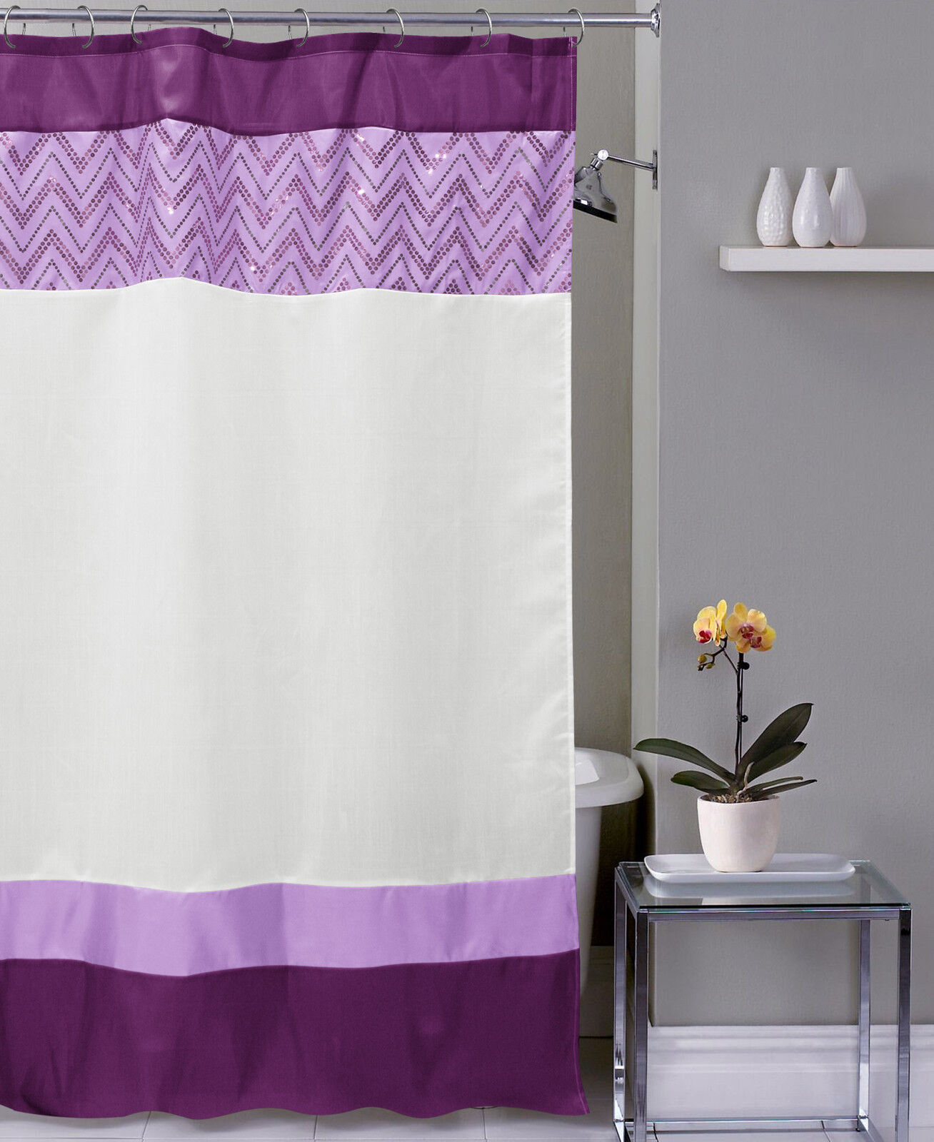 Chd Cresthome Lavender Purple Pink, Pink And White Chevron Shower Curtain
