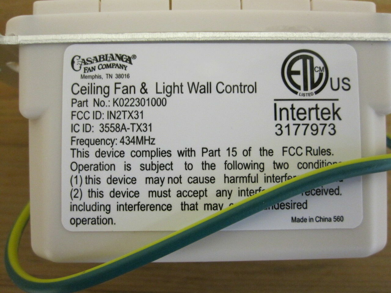 Casablanca Smart Touch Ceiling Fan Replacement Wall Control