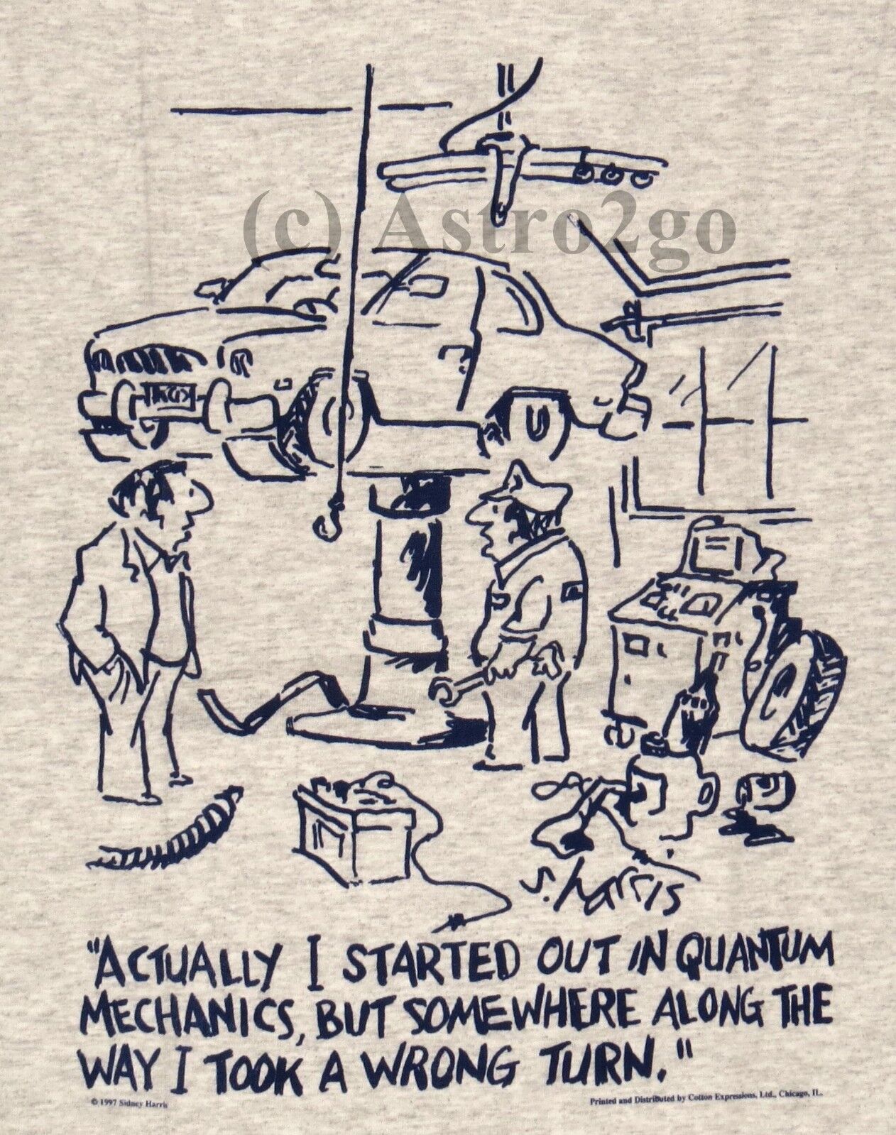 Alstyle or Cotton Expressions Sidney Harris-QUANTUM MECHANIC--Science Physics  Cartoon T shirt NEW! Size