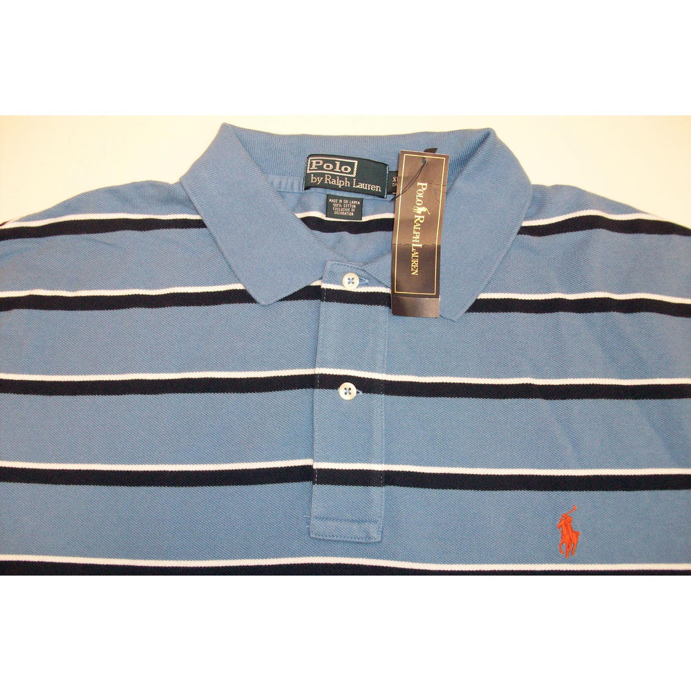 Polo Ralph Lauren Dk Blue White Stripe Mesh Shirt Orange Pony 95