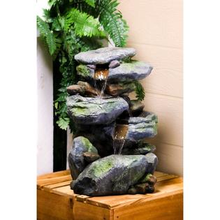 67866 Indoor Rock Falling Water Fountain With Lights Patio