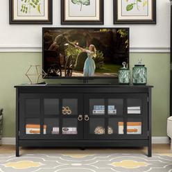 Tv Stand With Glass Doors Black