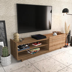 Decorotika Valantina 55? Wide TV Stand & Media Console with A Cabinet & Shelves for TVs up to 63" - Walnut