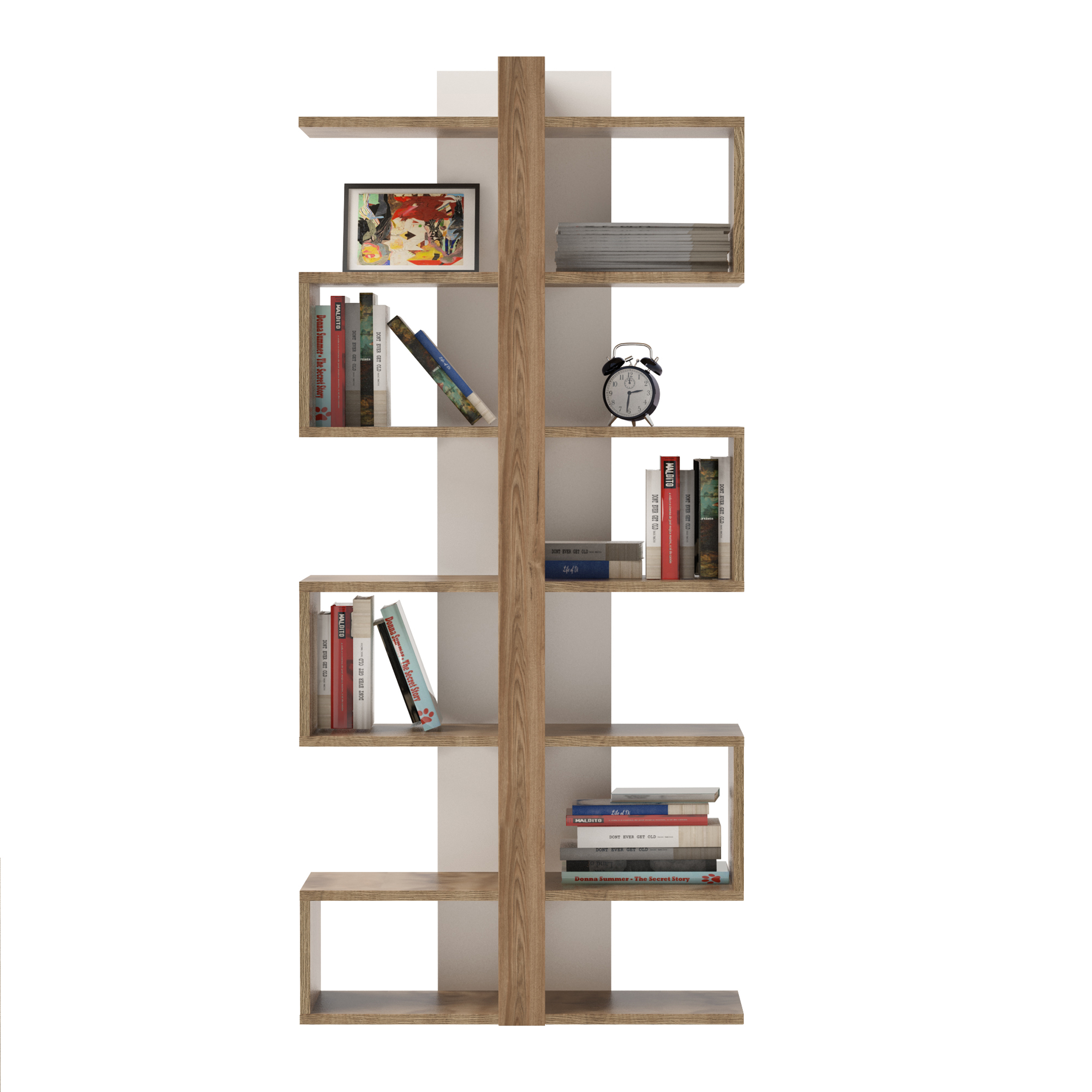Decorotika Ionis 67 Tall Modern, Decorotika Kayra 71 Accent Bookcase With Asymetrical 11 Shelves