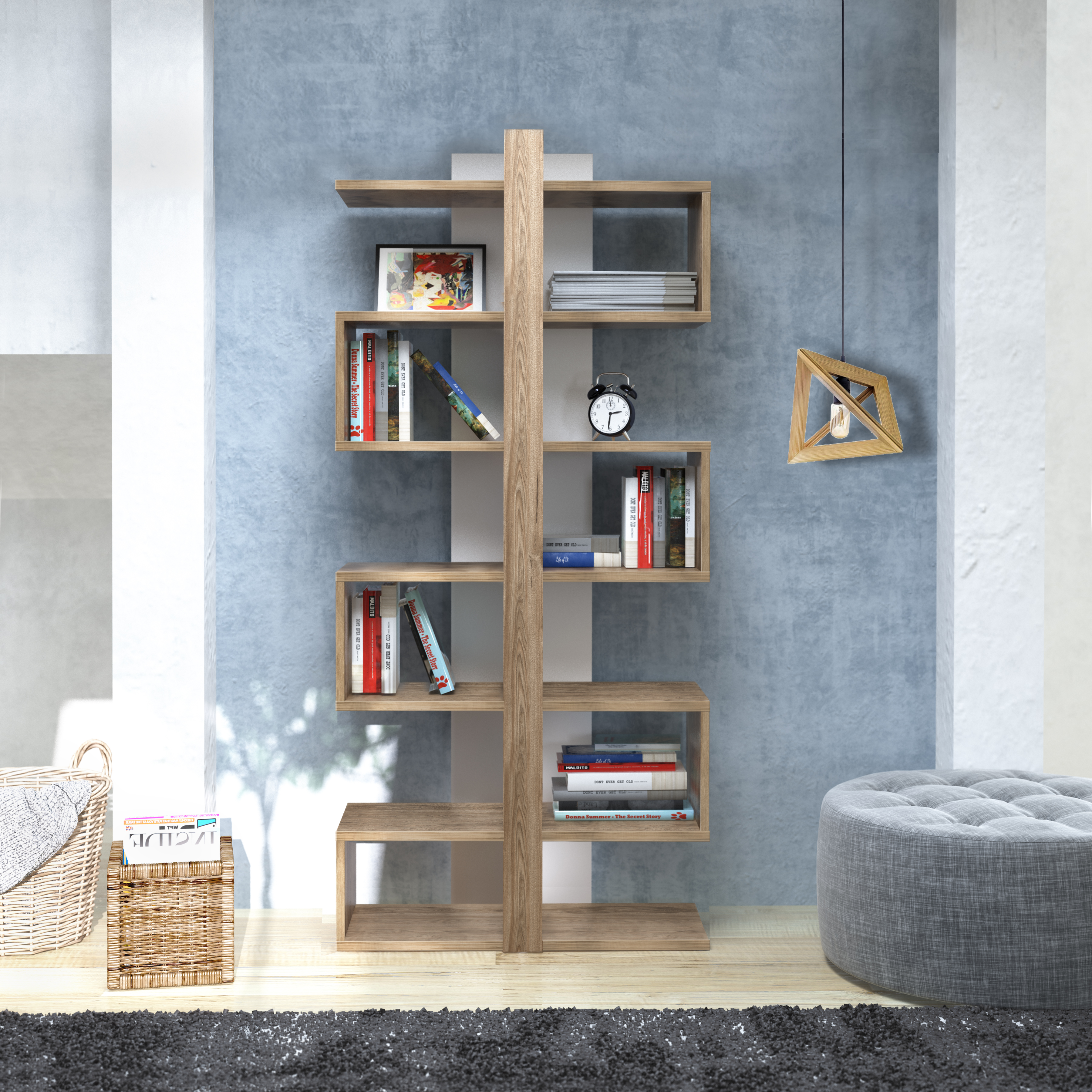 Decorotika Ionis 67 Tall Modern, Decorotika Kayra 71 Accent Bookcase With Asymetrical 11 Shelves