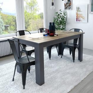 Decorotika Linea 63 Modern Home Dining Room Kitchen Indoor Dining Table For 6 Person Vintage Brown And Grey