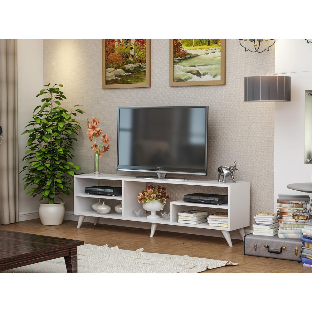 Decorotika Vamos 59'' Wide Modern TV Stand and Media Console for TVs up to 68" with Open Shelves - White